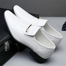 Men Metal Decor Dress Loafers, Leisure White Dress Shoes - White - View 5