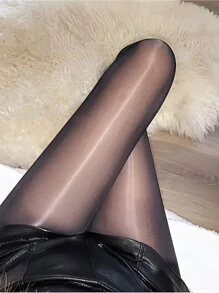 Women's Solid Color Thin Tights Suitable For Daily Wear, Cozy - Black - View 4