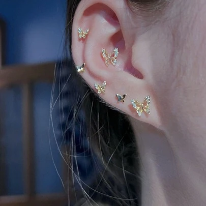 6pcs Super Ethereal Butterfly Shaped Minimalist Earrings Set With Unique Design, Suitable For Everyday Wear