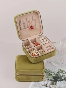 1pc Small And Delicate Portable Jewelry Storage Box For Rings, Necklaces, Bracelet, Earrings, Travel Storage, European Style - Green - View 3