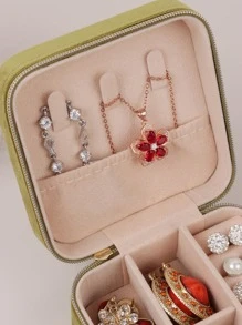 1pc Small And Delicate Portable Jewelry Storage Box For Rings, Necklaces, Bracelet, Earrings, Travel Storage, European Style - Green - View 6