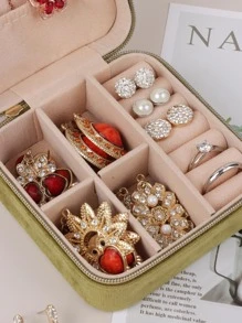 1pc Small And Delicate Portable Jewelry Storage Box For Rings, Necklaces, Bracelet, Earrings, Travel Storage, European Style - Green - View 5