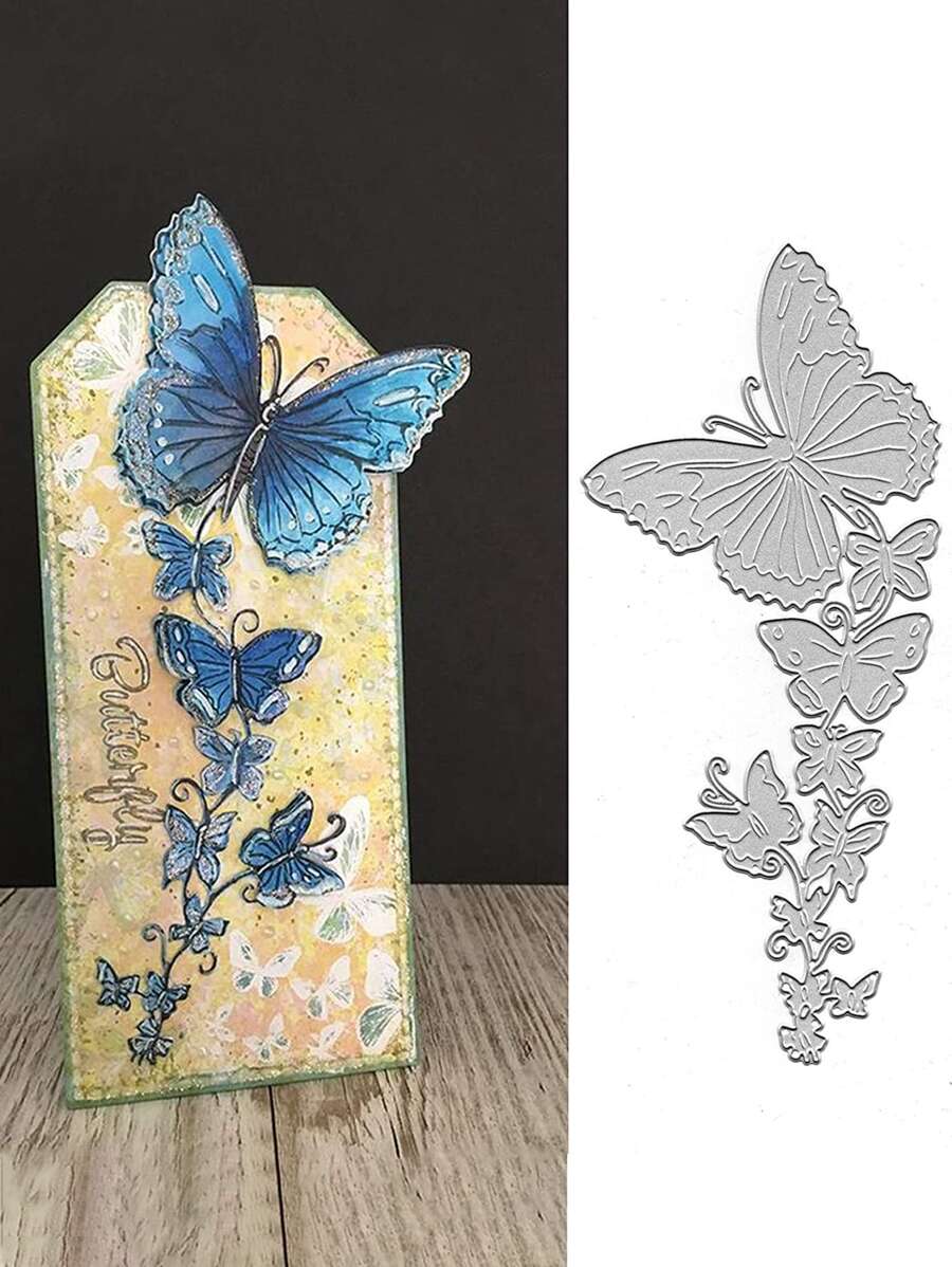 1入組碳鋼蝴蝶切割模板套裝,用於卡片製作,蝕刻模板和diy凸版模板 - 銀色 - 查看 1
