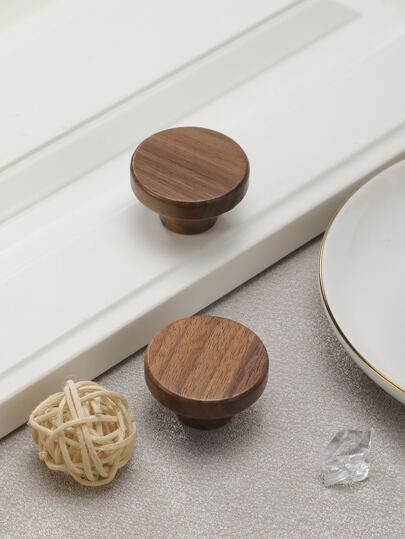 2pcs/set Wooden Round Cabinet Drawer Handles With Hardware Fittings