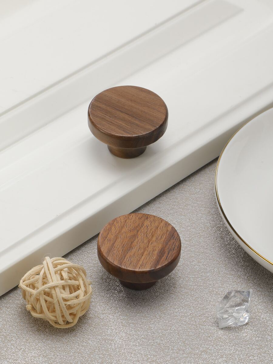 2pcs/set Wooden Round Cabinet Drawer Handles With Hardware Fittings - Chocolate Brown - View 1
