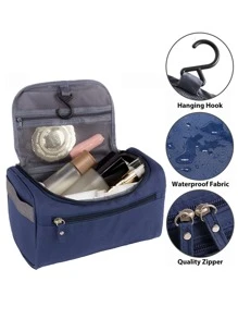 拉链旅行盥洗包洗漱包化妆包女士收纳袋挂钩化妆包男士手提包大容量收纳化妆盒 - 藍色 - 查看 5