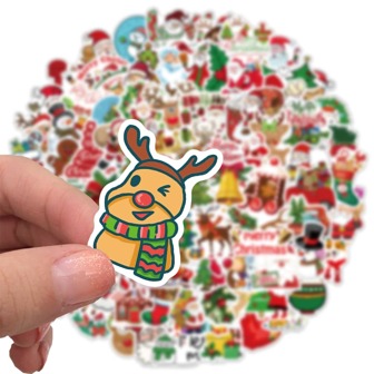100pcs Christmas Doodle Stickers For Window Decoration, Waterproof, Diy