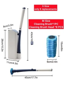 1入組長手柄馬桶刷和8入組一次性替代品清潔頭,浴室家用的產品 - 藍色 - 查看 9