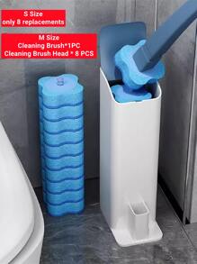 1入組長手柄馬桶刷和8入組一次性替代品清潔頭,浴室家用的產品 - 藍色 - 查看 2