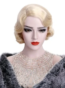 20世纪20年代风格短款手指波浪假发，金色，适合派对、角色扮演，打造20世纪20年代摩登女郎发型 - Platinum - 查看 5