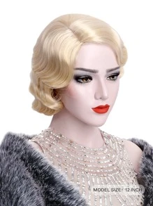 20世纪20年代风格短款手指波浪假发，金色，适合派对、角色扮演，打造20世纪20年代摩登女郎发型 - Platinum - 查看 6