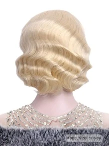 20世纪20年代风格短款手指波浪假发，金色，适合派对、角色扮演，打造20世纪20年代摩登女郎发型 - Platinum - 查看 8