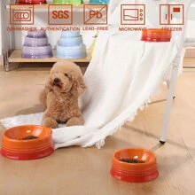 Sweejar Gradient Dog Bowl, Ceramic Dog Food Dish for Medium Dogs and Cat, Porcelain Pet Bowl for Food and Water 18 oz - 漸變橙 - 查看 2