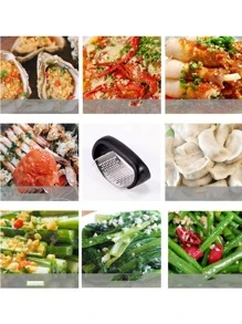 1/2 件不锈钢蒜泥器，手动压蒜器，多功能厨房小工具，用于压、挤和捣碎大蒜 - 黑色 - 查看 5