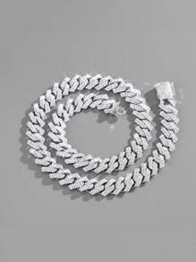 Link Chain Men Men Iced Out Miami Necklace Rhinestone Chain For Men Bling Hip Hop - Silver - View 2