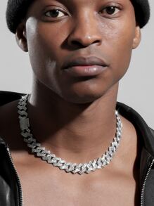 Link Chain Men Men Iced Out Miami Necklace Rhinestone Chain For Men Bling Hip Hop - Silver - View 5