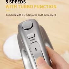 SHARDOR SHARDOR Hand Mixer, 350W Handheld Mixer With Storage Case 5-Speed Plus Turbo Hand Mixer Electric With 5 Stainless Steel Attachments(2 Beaters, 2 Dough Hooks And 1 Whisk), Silver.