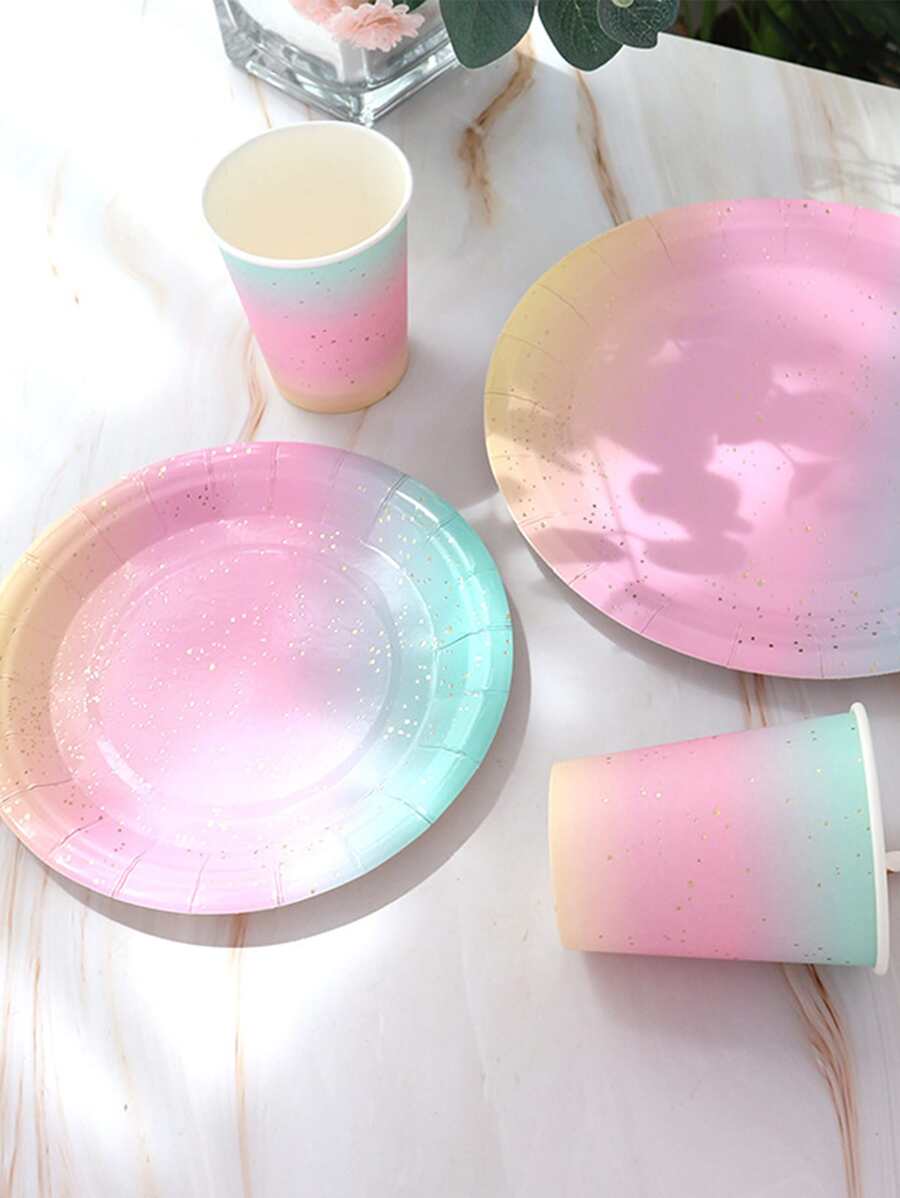 10入組派對餐具一次性生日紙盤子甜品桌子蛋糕紙盤子燙金彩虹盤子安排裝飾餐盤 - 彩色 - 查看 1