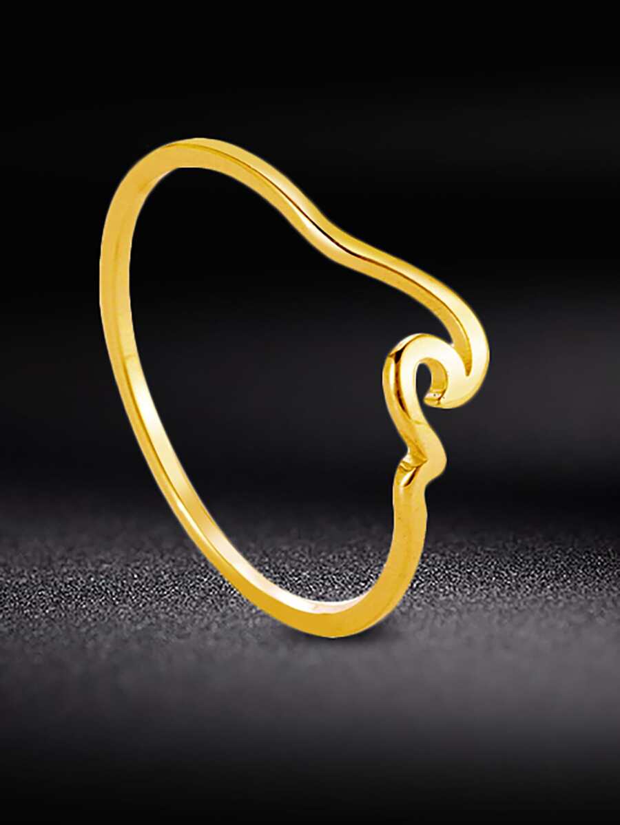 1pc Fashion Stainless Steel Wave Ring For Women For Decoration Gift Party - Yellow Gold - View 1
