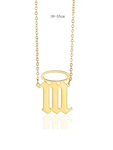 1入組不銹鋼天使光圈數字項鍊男士和女士情侶項鍊首飾類 - 金黃色 - 查看 5