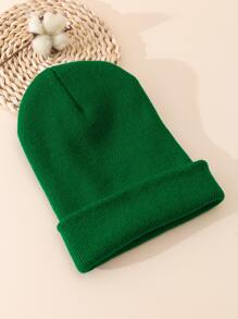 1入組中性時尚簡約風格秋天冬天保暖針織豆豆帽 - 綠色 - 查看 2