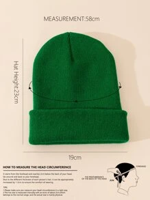 1入組中性時尚簡約風格秋天冬天保暖針織豆豆帽 - 綠色 - 查看 4