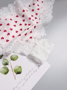 Plus Heart Print Lace Trim Panty - Red and White - View 9