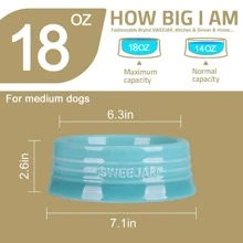 Sweejar Gradient Dog Bowl, Ceramic Dog Food Dish for Medium Dogs and Cat, Porcelain Pet Bowl for Food and Water 18 oz - 漸變淺藍色 - 查看 5
