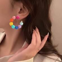 夏天彩色拉菲草耳環,時髦和甜美風波西米亞編織風格耳環 - 彩色的 - 查看 3