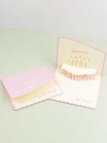 1 Pc Creative Multi-Purpose 3D Happy Birthday Card, Foil Stamping Foldable Cute Birthday Gift Greeting Card With Cake Design (Envelope Color Randomly Sent) - Pink - View 4