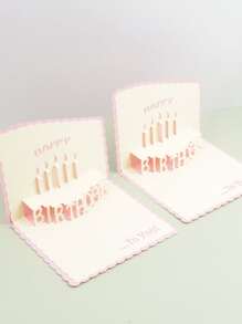 1 Pc Creative Multi-Purpose 3D Happy Birthday Card, Foil Stamping Foldable Cute Birthday Gift Greeting Card With Cake Design (Envelope Color Randomly Sent) - Pink - View 6