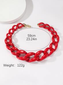 1入組樹脂粗扣環浮誇項鍊適合女士,時尚和華麗風格 - 紅色 - 查看 3