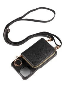 荔枝纹多功能多卡位拉链风琴式卡包钱包，兼容苹果17 Pro Max/17 Pro/17/Air/16 Pro Max/16/15/14/13/12/11，A16系列，防摔防盗