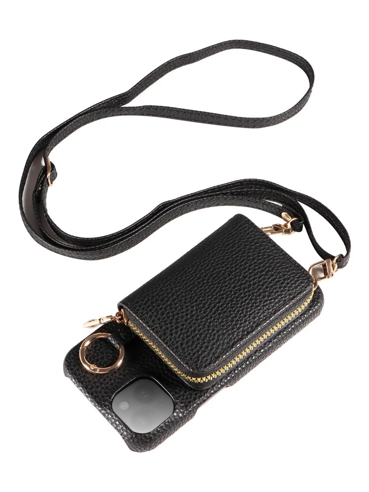 eaacaa Black Leather Lanyard Style Cardholder Detachable Lanyard