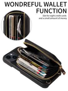 荔枝纹多功能多卡位拉链风琴式卡包钱包，兼容苹果17 Pro Max/17 Pro/17/Air/16 Pro Max/16/15/14/13/12/11，A16系列，防摔防盗