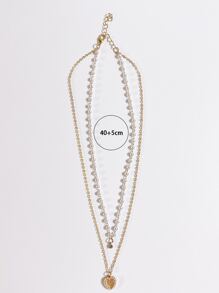 Ngọc trai Giả & Đồ trang trí Rhinestone Mặt dây chuyền trái tim Vòng cổ nhiều lớp - Bạc - Xem 5