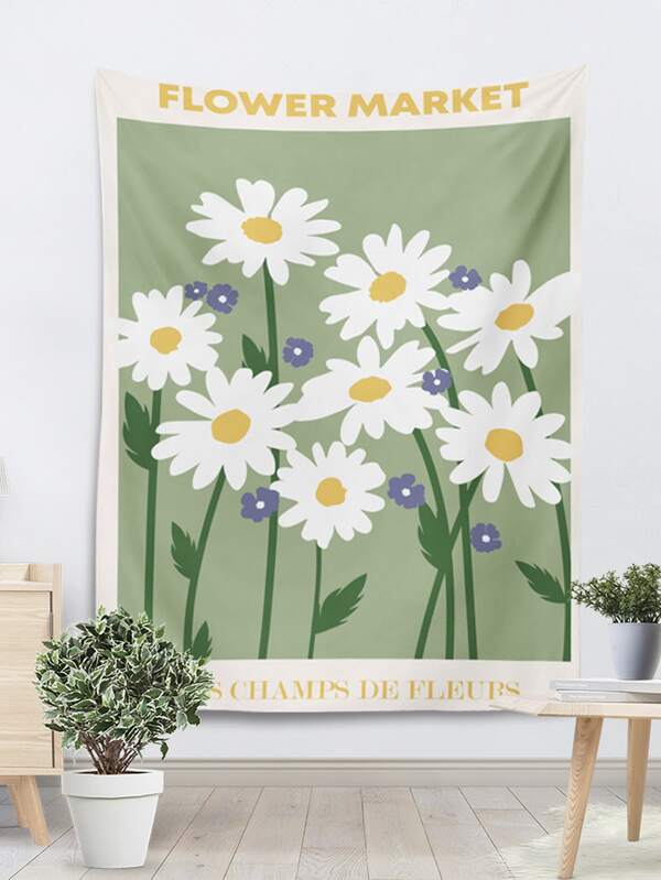 1pc Floral Illustration Flower Market Tapestry Wall Hanging SHEIN USA