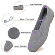 Frank Mully Women's Loafer Flats Square Toe Flat Shoes Comfortable Office Work Shoes Penny Loafer Slip On Walking Driving Shoes - 灰色 - 查看 1