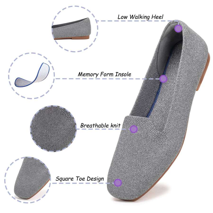 Frank Mully Women's Loafer Flats Square Toe Flat Shoes Comfortable Office Work Shoes Penny Loafer Slip On Walking Driving Shoes - 灰色 - 查看 1