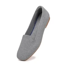 Frank Mully Women's Loafer Flats Square Toe Flat Shoes Comfortable Office Work Shoes Penny Loafer Slip On Walking Driving Shoes - 灰色 - 查看 5