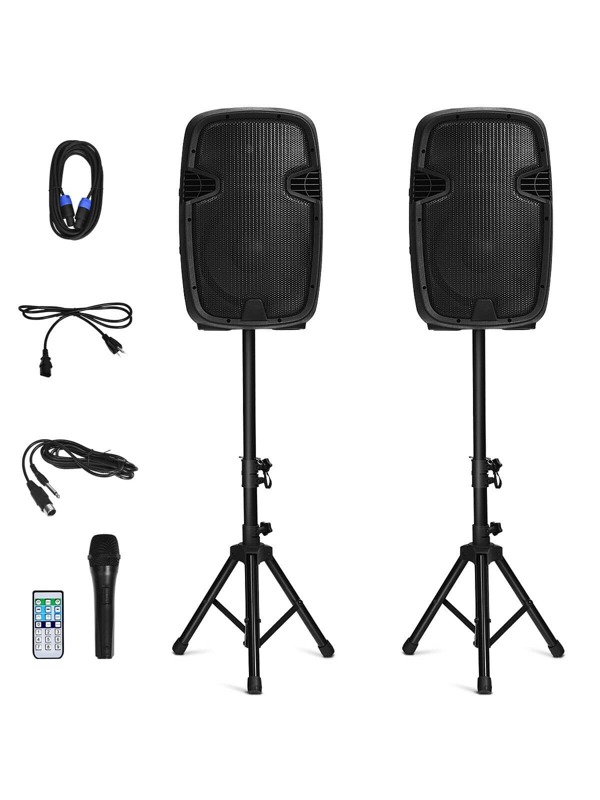 Costway Dual 12 in 2 way 2000W Powered Speakers with Mic Speaker Stands