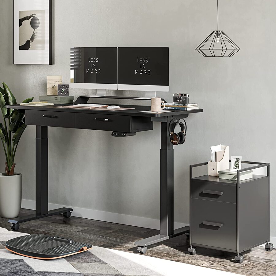 FEZIBO Adjustable Height Electric Standing Desk with Double Drawer, 55