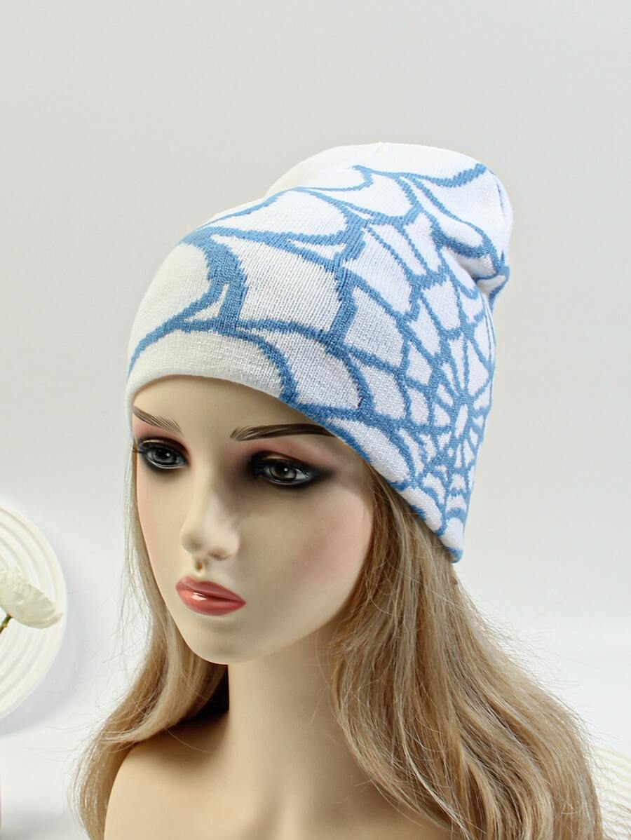 1 Miếng Không giới tính Đúng mốt Và Ấm áp Y2K Phong cách Mạng nhện Dệt kim Mũ len - trắng - Xem 1