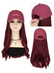Synthetic Fiber Matte High-temperature Wire Lady Wig Cap With Wine Red Long Wavy Curly Hair - Burgundy - View 1