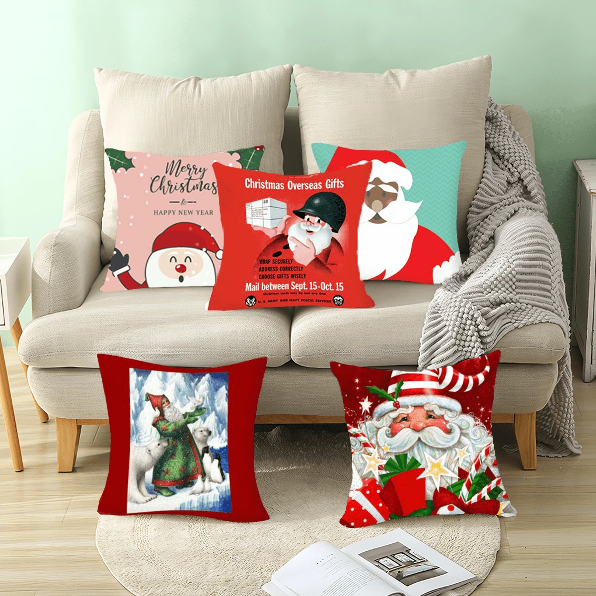 1pc Cute Santa Claus Pattern Pillowcase For Sofa, Bed, Car, Living Room, Home Decor, Festival Party Pillow Cover - Multicolor - View 1
