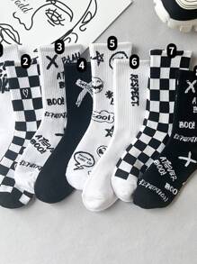 8双秋季高颜值女式街头风格中筒袜，包括ins时尚、个性运动风格、学院风白色及膝袜，秋季 - 彩色 - 查看 2