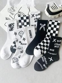 8双秋季高颜值女式街头风格中筒袜，包括ins时尚、个性运动风格、学院风白色及膝袜，秋季 - 彩色 - 查看 1