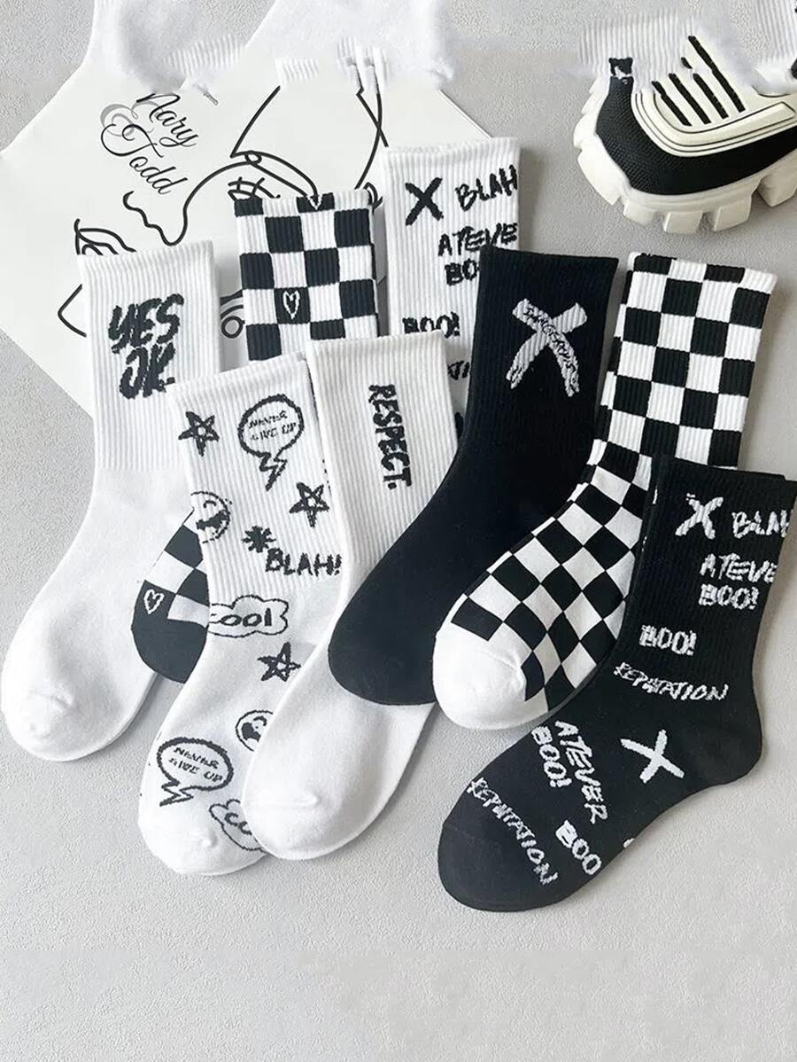 8双秋季高颜值女式街头风格中筒袜，包括ins时尚、个性运动风格、学院风白色及膝袜，秋季 - 彩色 - 查看 1