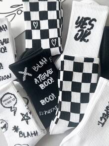 8双秋季高颜值女式街头风格中筒袜，包括ins时尚、个性运动风格、学院风白色及膝袜，秋季 - 彩色 - 查看 4