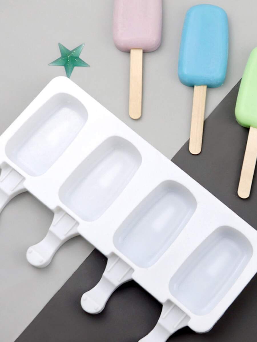 矽膠冰淇淋模具 4入組小號橢圓形流行冰模具家用DIY冰淇淋模具 - 白色 - 查看 1